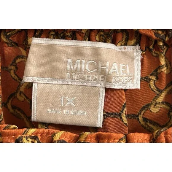 Michael Kors Women’s Blouse Top Rust Gold Chain Link 1X Boho 2.0 Peasant - Picture 5 of 5